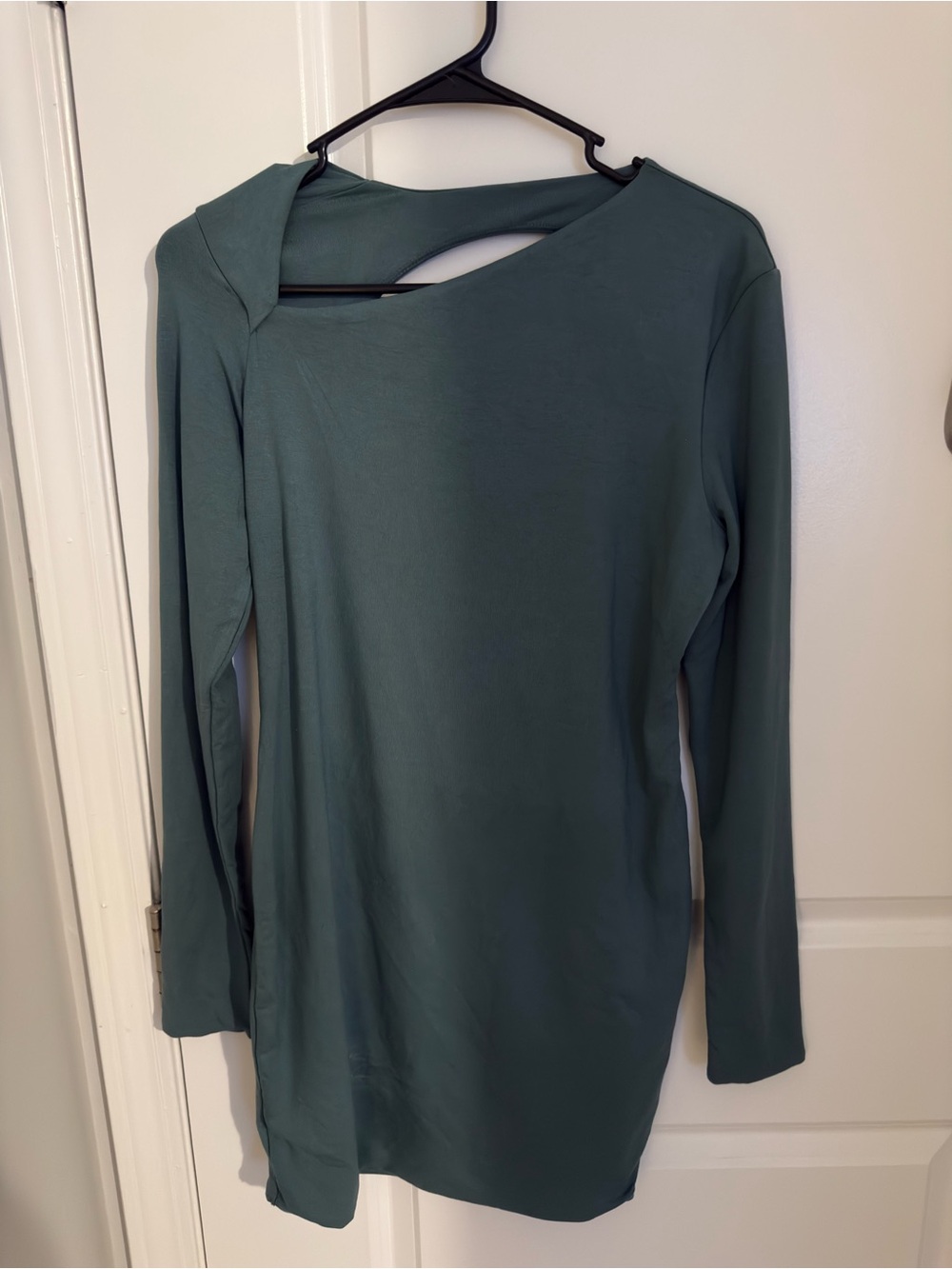 Oh Polly Long Sleeve Asymmetric Neck Dress - Teal Green